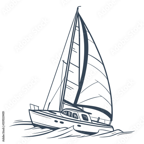 Majestic sailboat gliding on wavy ocean yacht sailing