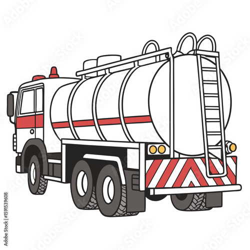 Firefighting tanker truck with red accents and ladder