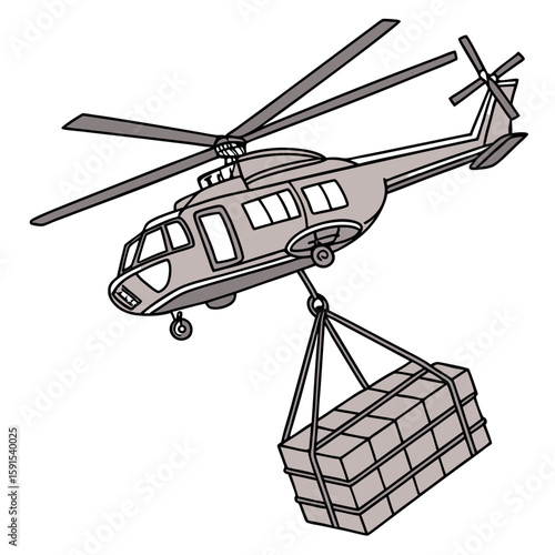 Gray helicopter carrying cargo transport aviation