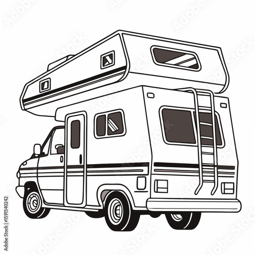 Motorhome with extended sleeping area and ladder camper travel