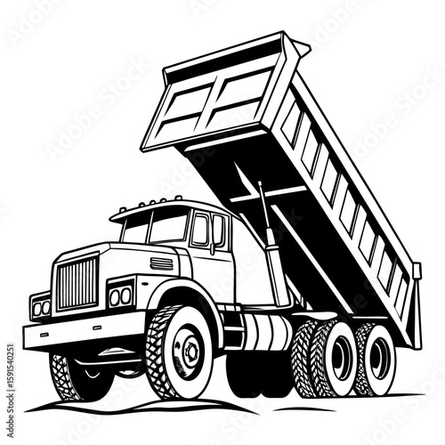 Heavy duty dump truck unloading construction vehicle