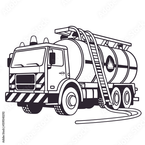 Firefighting tanker truck with ladder and hose fire engine