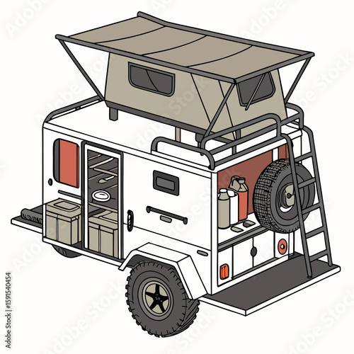 Off road camper trailer with rooftop tent and outdoor kitchen adventure