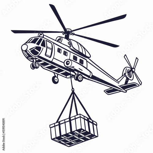 Helicopter lifting cargo crate transport aviation