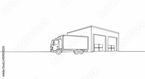 A truck parked in front of the warehouse, symbolizing the logistics and delivery process.