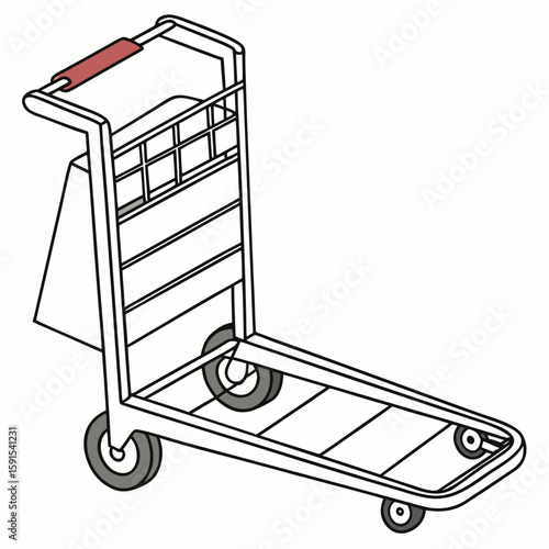 Luggage cart with red handle and gray wheels baggage trolley