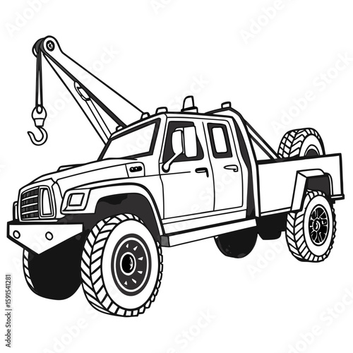 Heavy duty tow truck with hook and spare tire vehicle