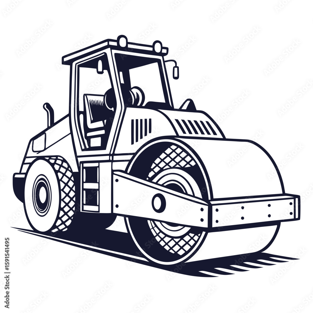 Naklejka premium Heavy roller vehicle for road construction road roller