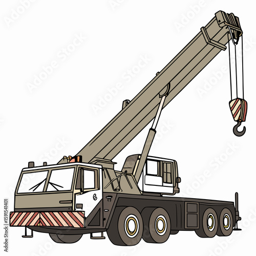 Heavy lift crane truck with extended boom and hook