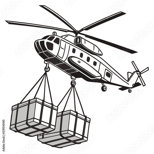 Heavy lift helicopter transporting cargo containers