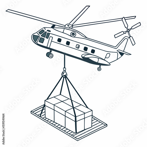 Heavy lift helicopter transporting cargo sling load