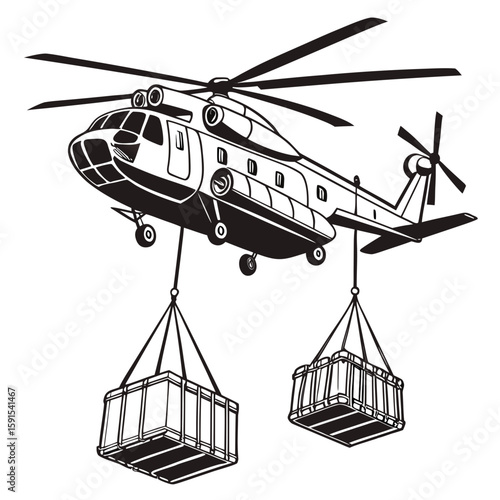Heavy lift helicopter transporting cargo containers