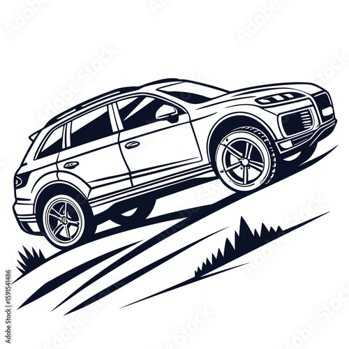 Luxury S U V driving uphill luxury suv sports utility vehicle