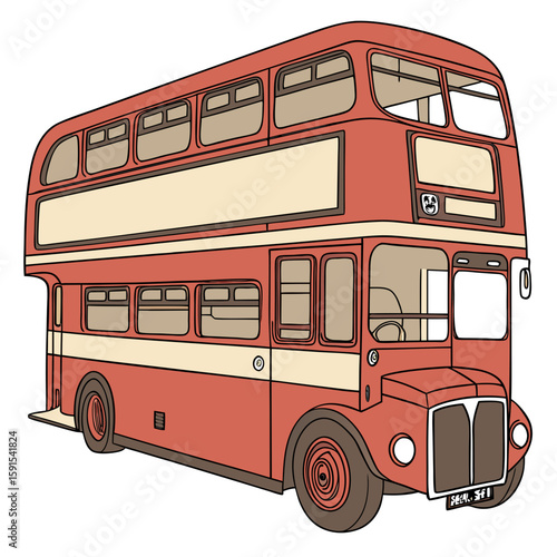 Red double decker bus with cream accents and large windows red bus vintage bus