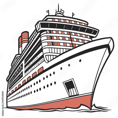 Large cruise ship with red accents ocean liner vessel