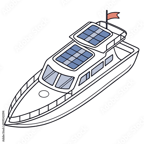 Modern yacht with solar panels and flag boat watercraft