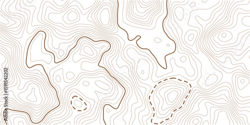 Abstract vector topographic map with isolines on white background