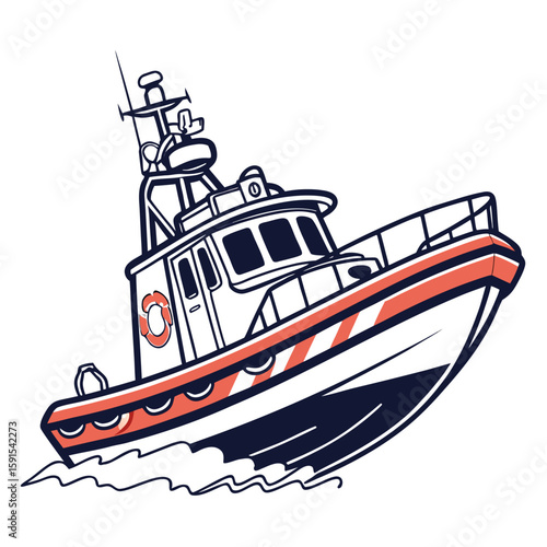 Rescue boat with orange and navy accents maritime watercraft