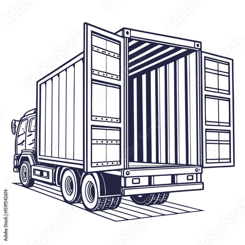 Open cargo truck with dark blue outline container open doors