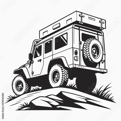 Rugged off road camper on rocky terrain 4x4 vehicle adventure vehicle