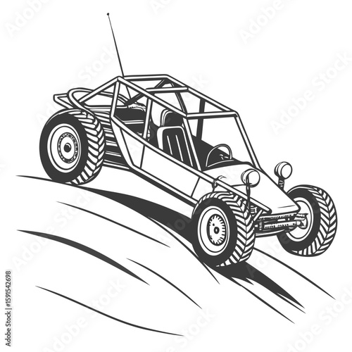 Rugged off road buggy with large tires climbing a hill dune buggy off road vehicle