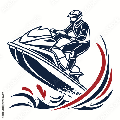 Racing jet ski rider splashing water watercraft helmet