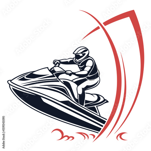 Racing jet ski rider with red abstract waves helmet