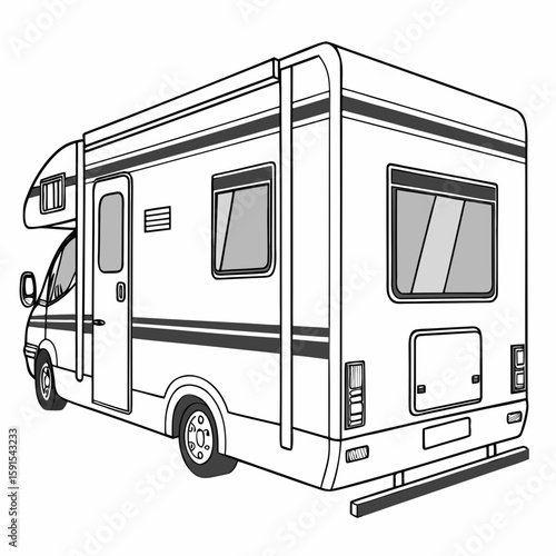 Recreational vehicle with large windows and stripes