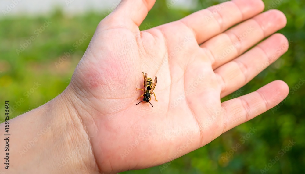 Obraz premium A small insect rests on a hand outdoors