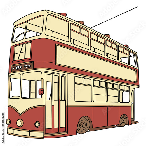 Red and cream double decker bus public transport city bus