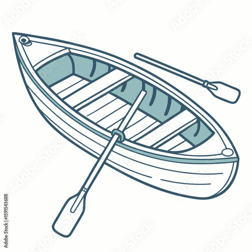 Simple rowboat with oars for water recreation watercraft nautical