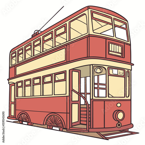 Red and cream double decker tram public transport vintage