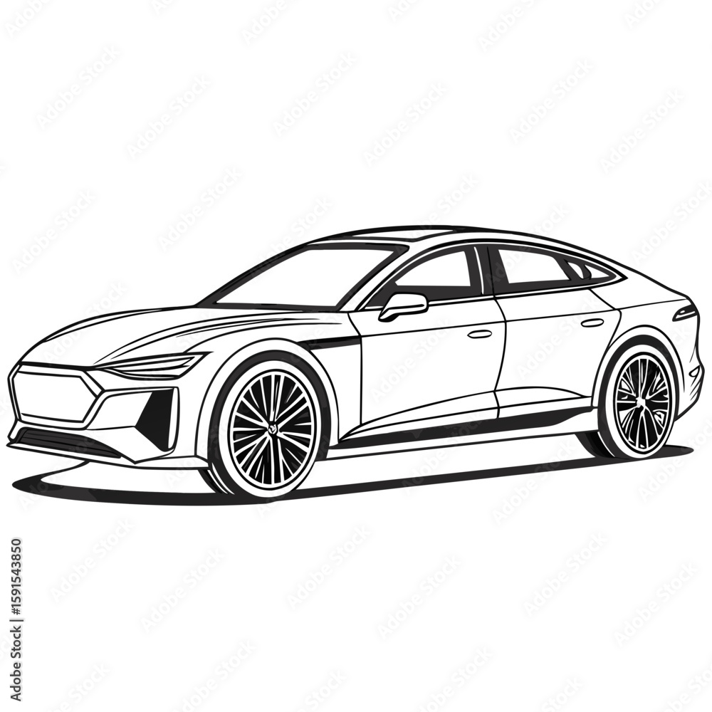 Fototapeta premium Sleek black electric sedan outline electric car automotive