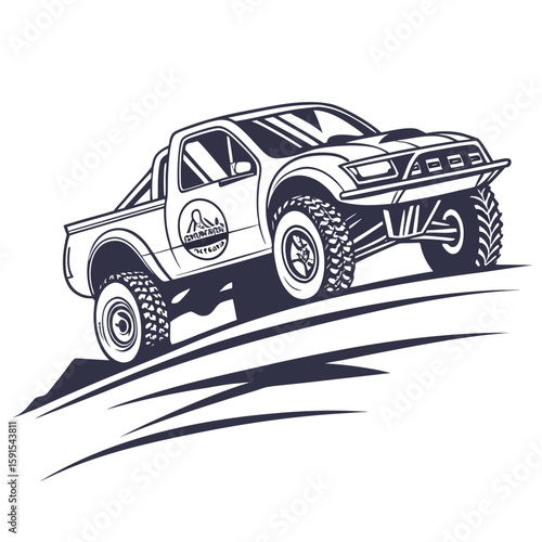 Off road truck climbing steep terrain tires