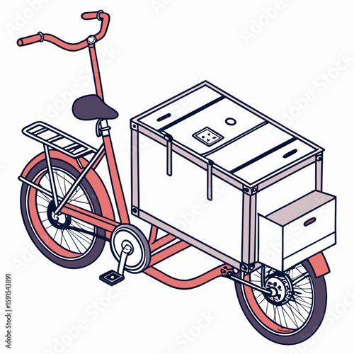Red cargo bike with large white box bicycle delivery