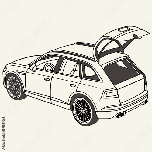 Sleek black luxury suv with open sunroof and trunk open trunk modern vehicle