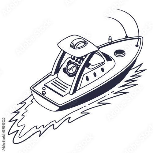 Sleek motorboat sailing on water nautical
