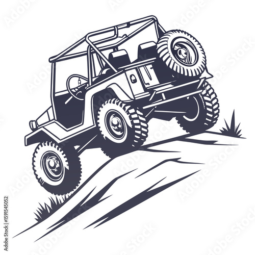 Rugged off road vehicle climbing steep terrain all terrain vehicle