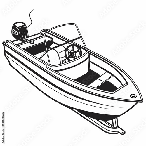 Sleek motorboat with outboard engine and steering wheel watercraft
