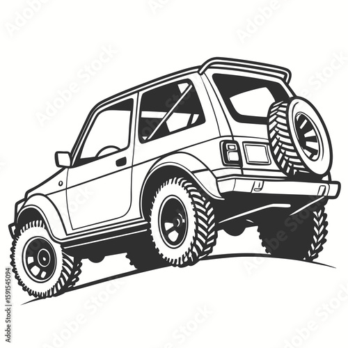 Rugged offroad vehicle climbing hill four wheel drive