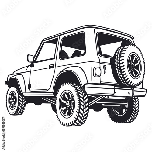 Rugged off road vehicle with spare tire four wheel drive