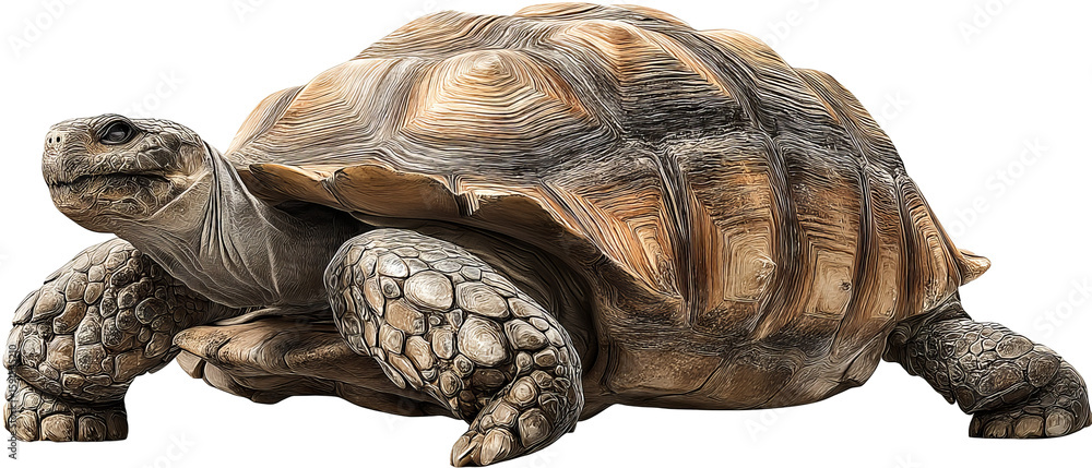 Naklejka premium Full‑body high‑resolution tortoise isolated on transparent background PNG cutout ideal for wildlife education, nature‑themed graphic design, reptile identification, and conservation infographic