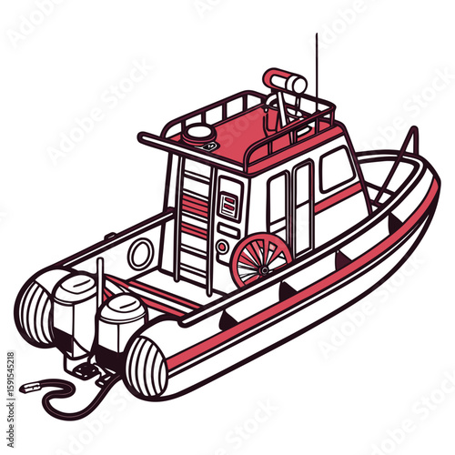 Red and white rescue boat with engines watercraft marine