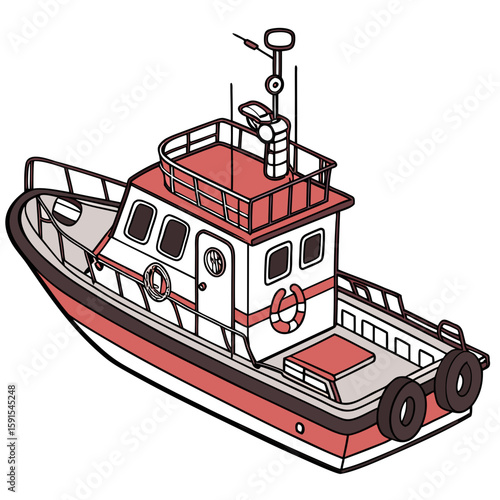 Red and white rescue boat with life preserver marine