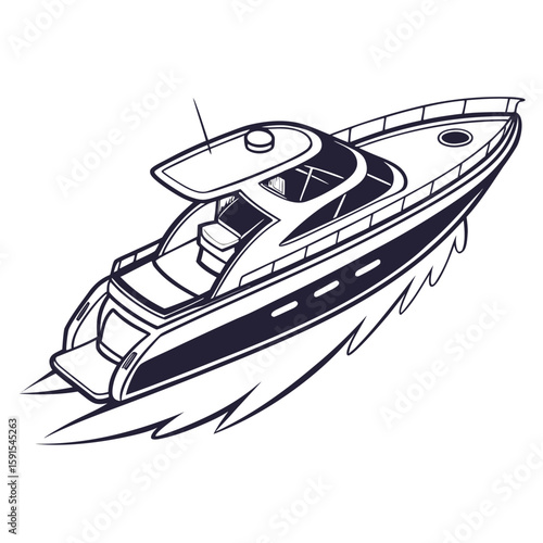 Sleek speed boat cutting through waves yacht watercraft