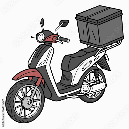 Red and white scooter with cargo box motorbike delivery