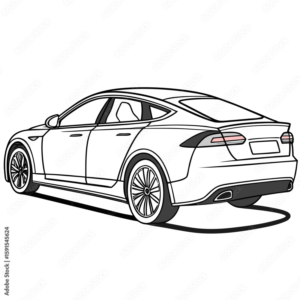 Fototapeta premium Sleek white electric sedan rear view electric car luxury