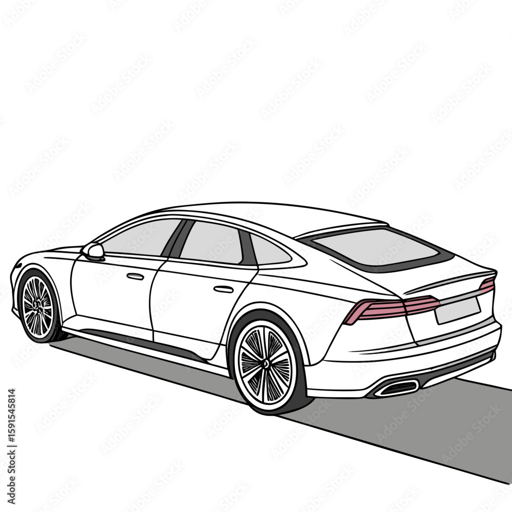 Fototapeta premium Sleek white sedan with tinted windows modern car electric vehicle