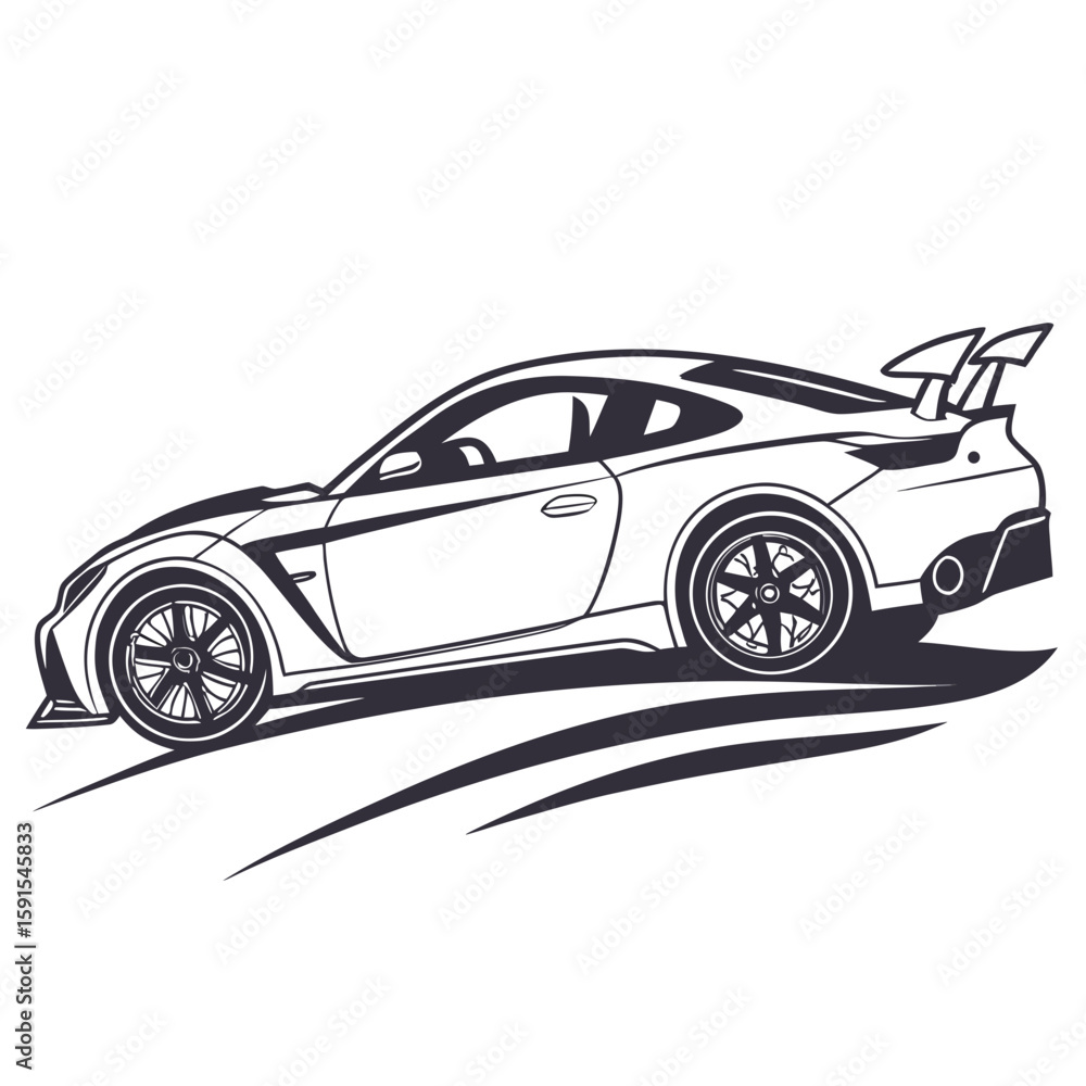 Sleek black sports coupe with spoiler sports car Sleek black sports coupe with spoiler sports car