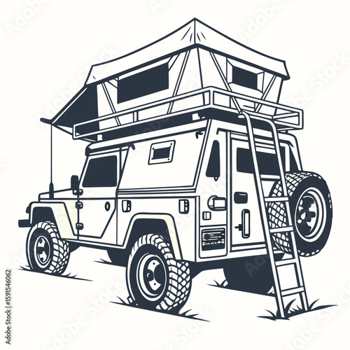 Rugged off road camper vehicle with rooftop tent off road vehicle